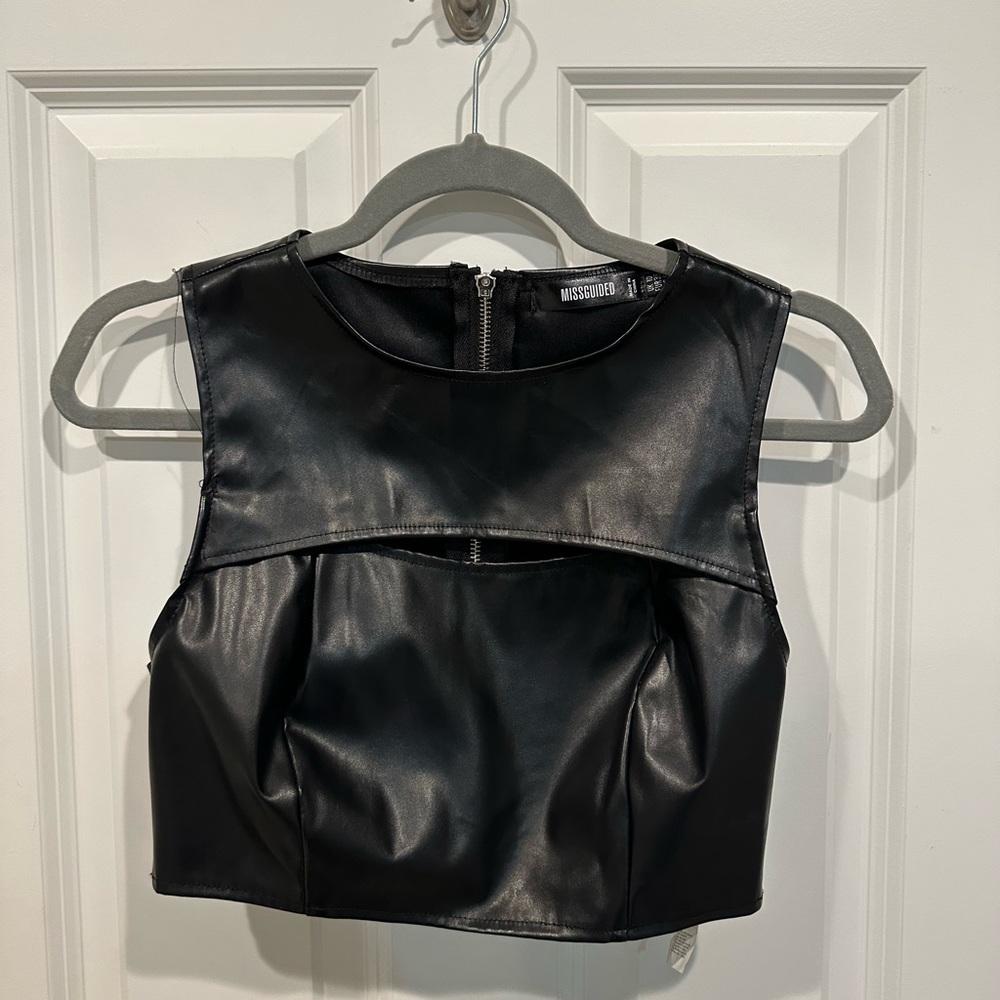 Black leather Missguided top size 6